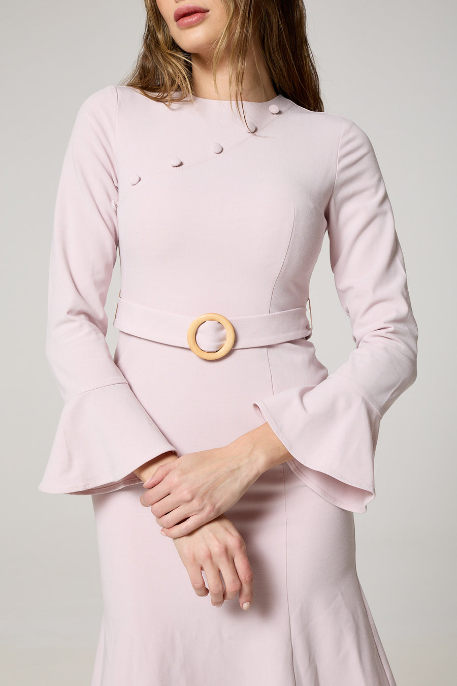 Elegant pink A-line Belted Dress