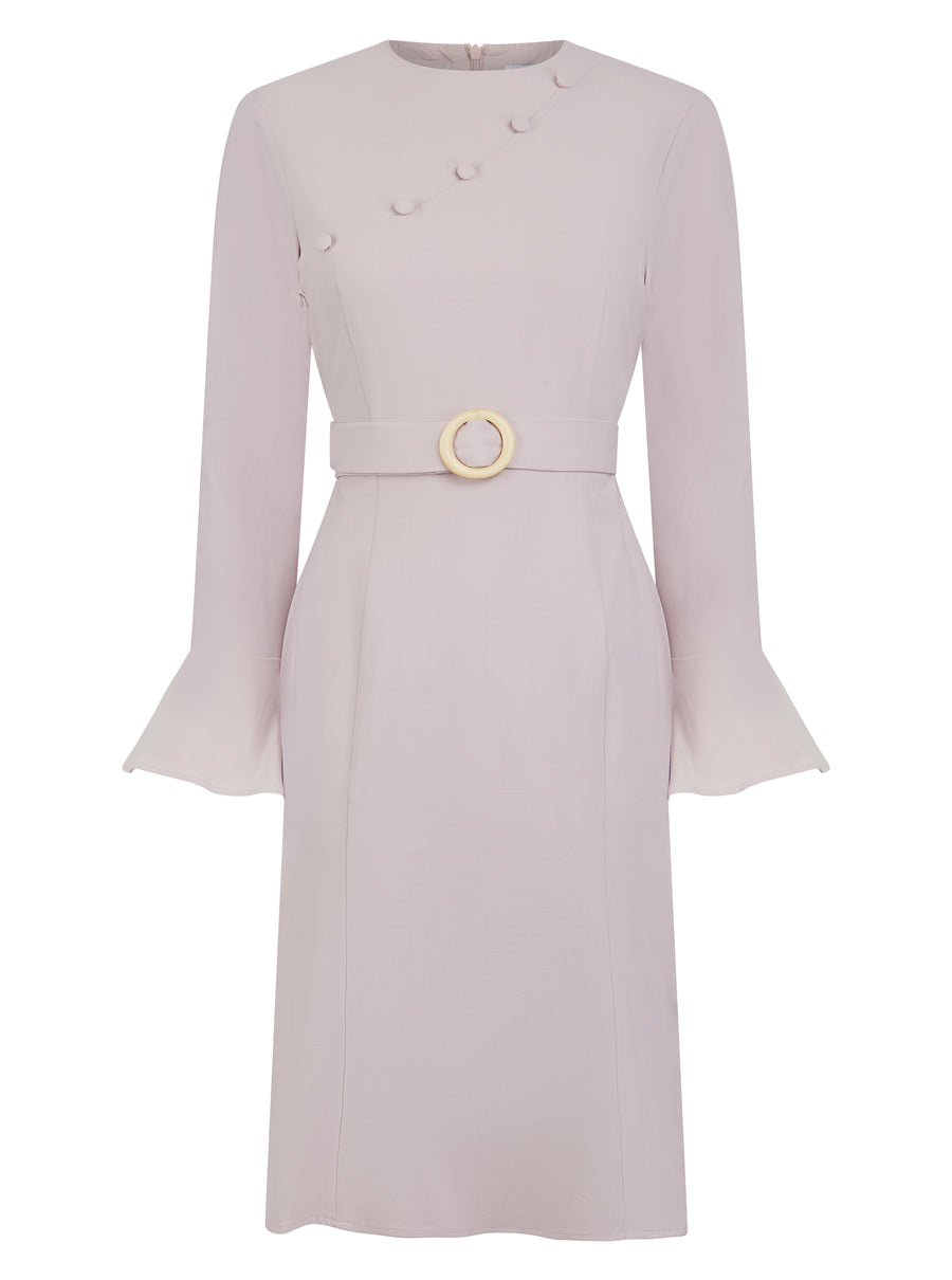 Elegant pink A-line Belted Dress