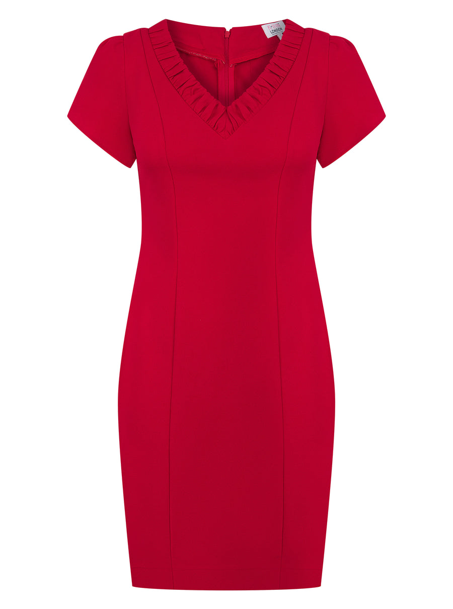 Elegant Red Ruffle V-Neck Dress